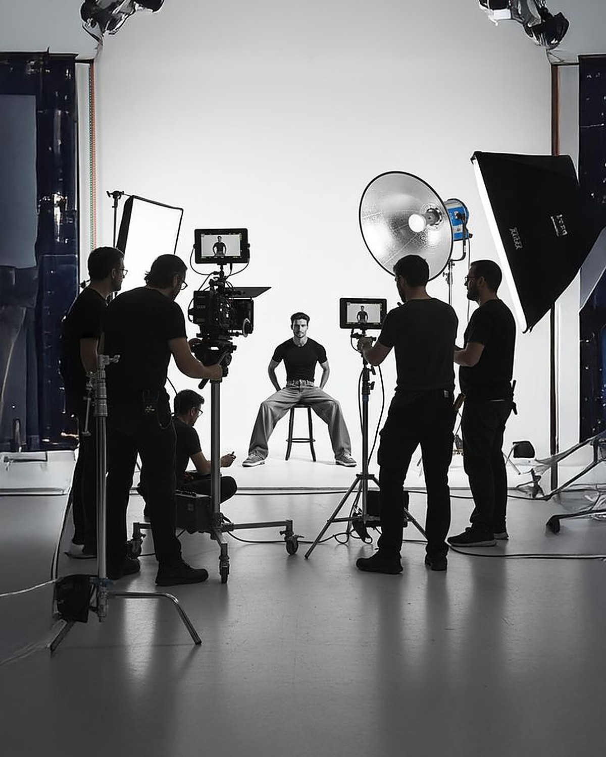 Behind the scenes of a studio photoshoot