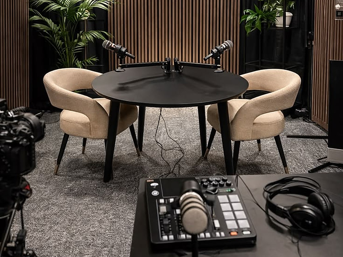 Acoustically treated podcast recording room